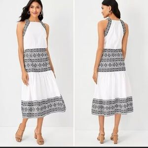 Ann Taylor White and Black Embroidered Dress NWT